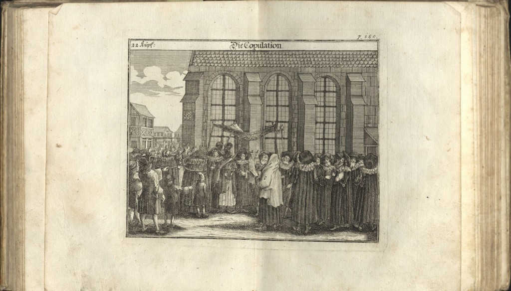 Print from Jüdisches Ceremoniel detailing the ceremonies of an 18th-century German Jewish wedding